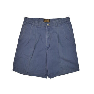 Vintage Eddie Bauer Shorts Mens 32 Blue Pleated Chino Cotton Bermuda Scout